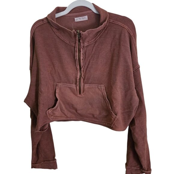 Free People We The Free Kitty Pullover Faded Rust Pockets Zip Raw Seams Size L - Picture 3 of 12